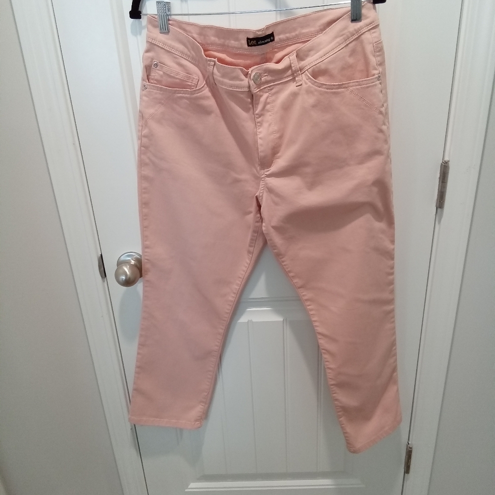 Lee Plus Size 14 Peach Colored Straight Leg Denim Blue Jeans